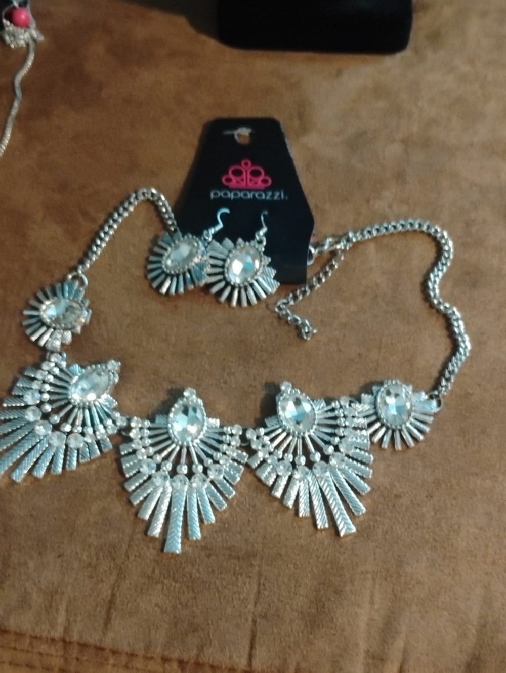 paparazzi Silver Radiant Fan Statement Necklace with Matching Earrings
